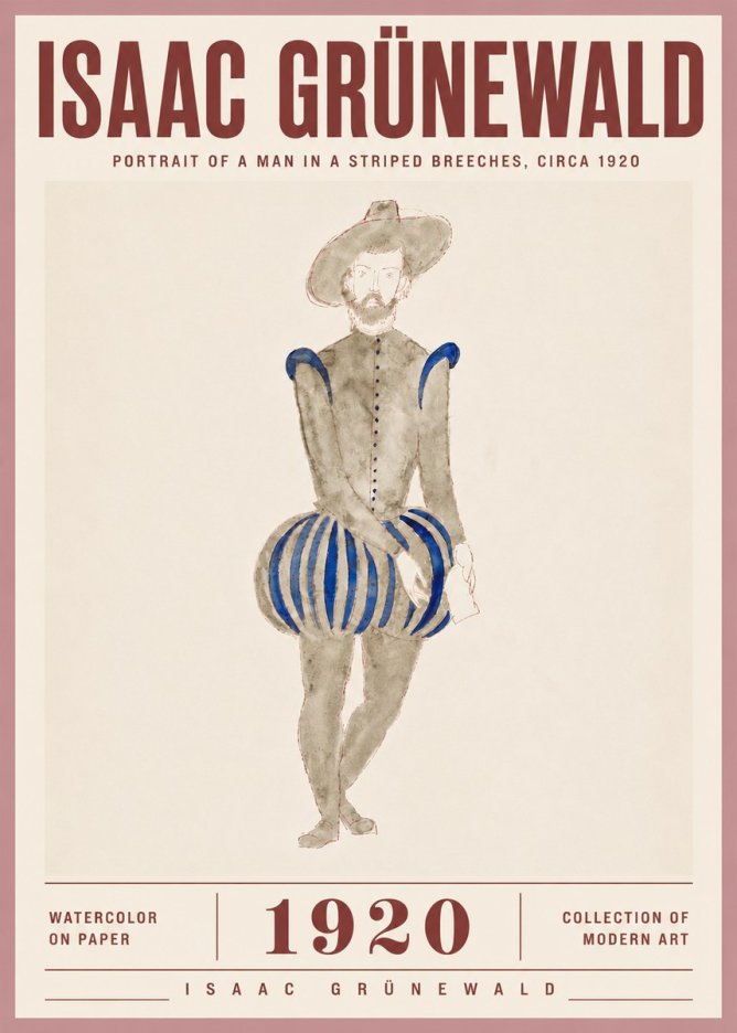 Isaac Grünewald Portrait of a Man in a Striped Breeches No5 - Plakát