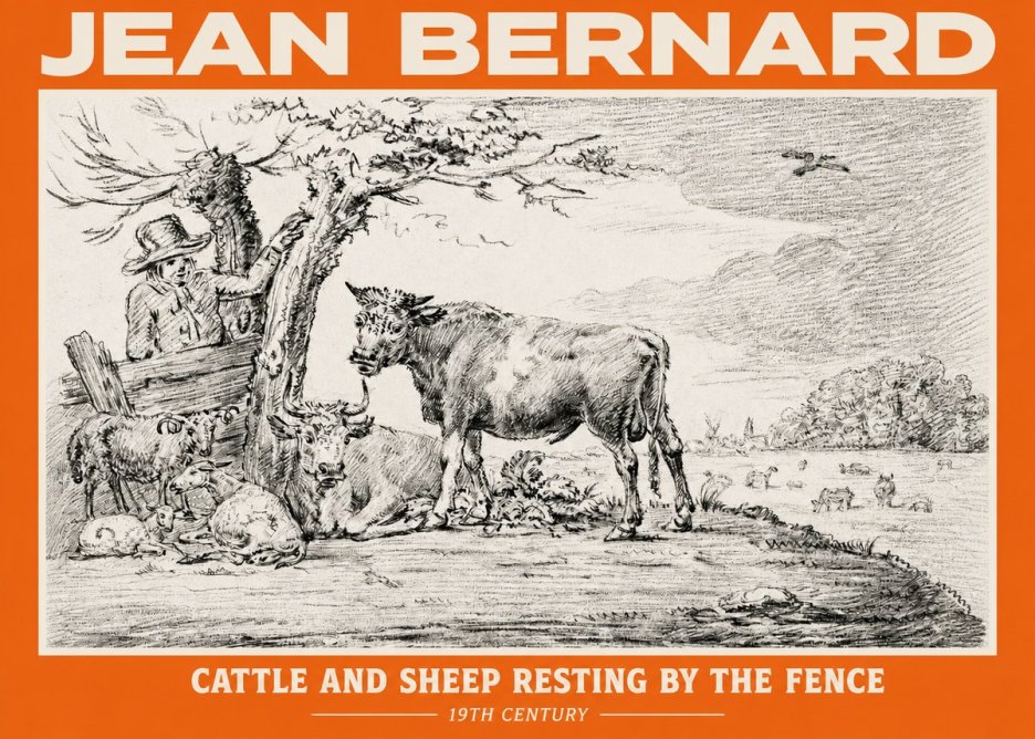 Jean Bernard Cattle and Sheep Resting by the Fence No2 - Plakát