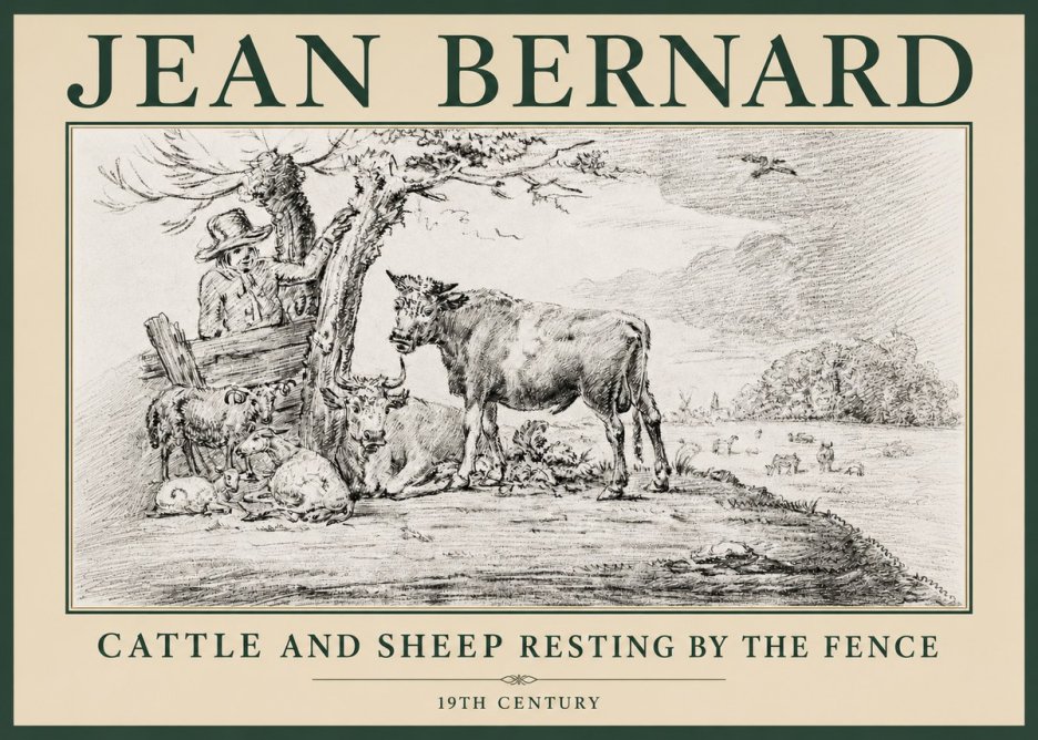 Jean Bernard Cattle and Sheep Resting by the Fence No4 - Plakát