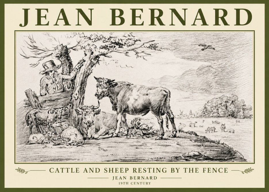 Jean Bernard Cattle and Sheep Resting by the Fence No5 - Plakát