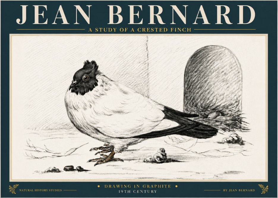 Jean Bernard A Study of a Crested Finch No6 - Plakát