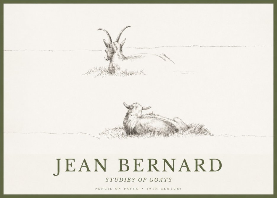 Jean Bernard Two Goats Resting No2 - Plakát