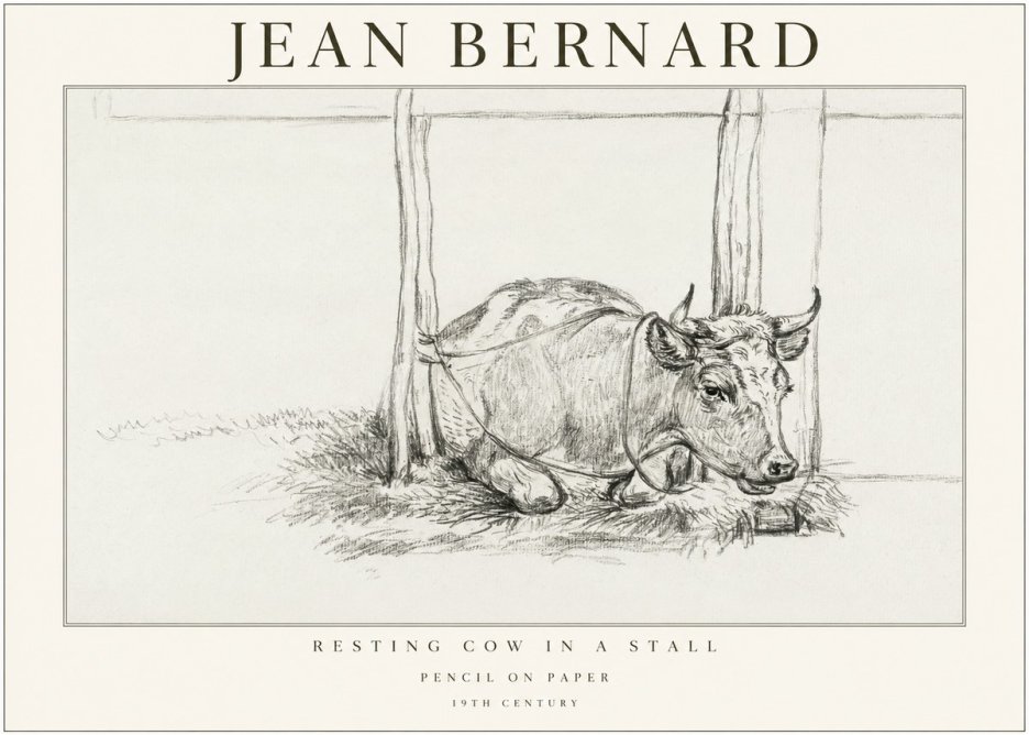 Jean Bernard Resting Cow in a Stall No1 - Plakát