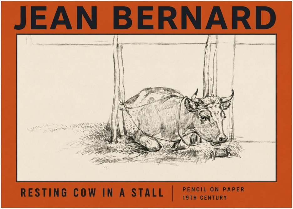 Jean Bernard Resting Cow in a Stall No2 - Plakát