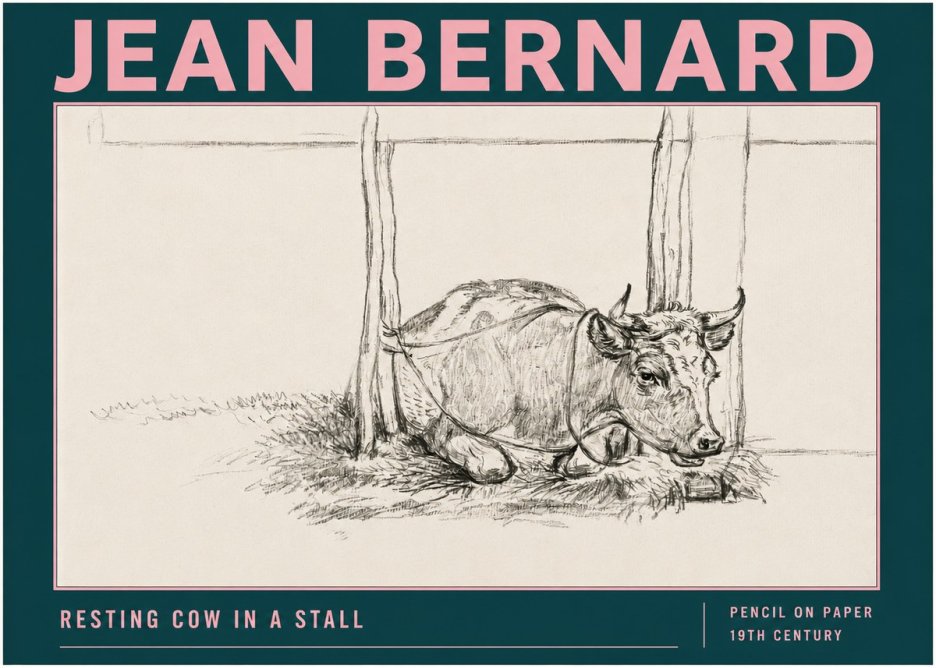 Jean Bernard Resting Cow in a Stall No3 - Plakát