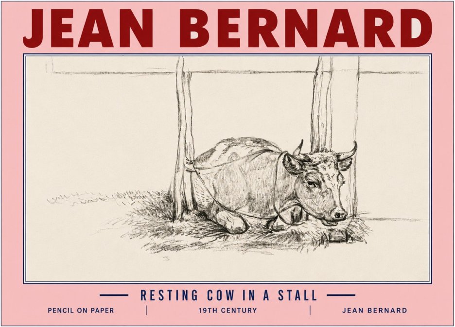 Jean Bernard Resting Cow in a Stall No6 - Plakát