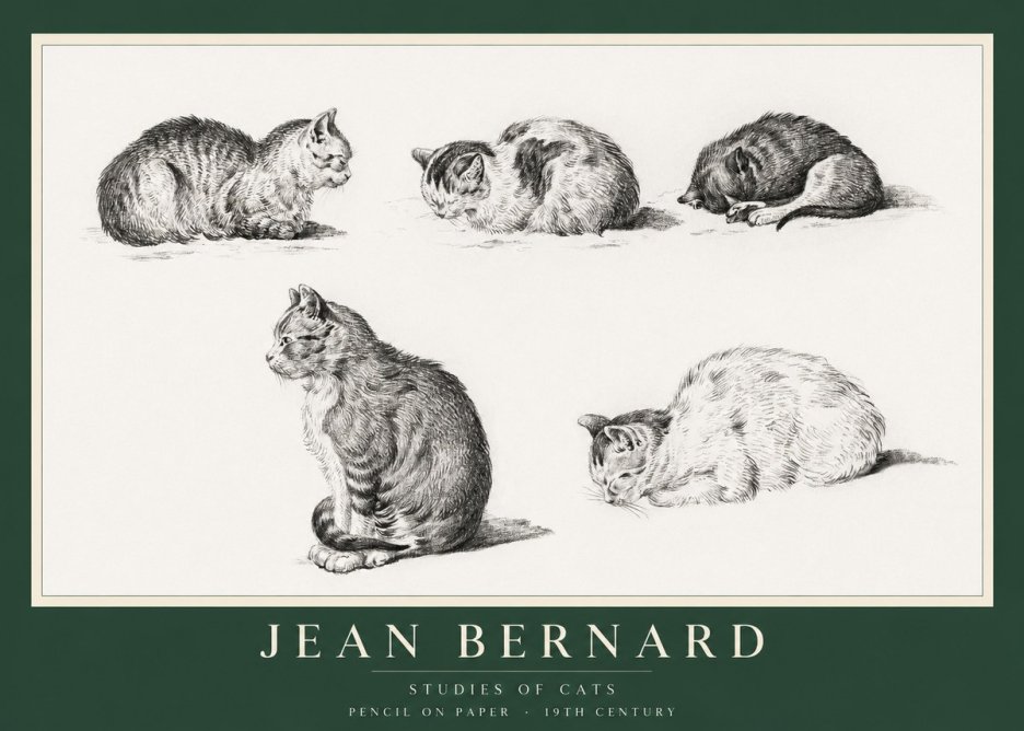 Jean Bernard Studies of Cats No1 - Plakát