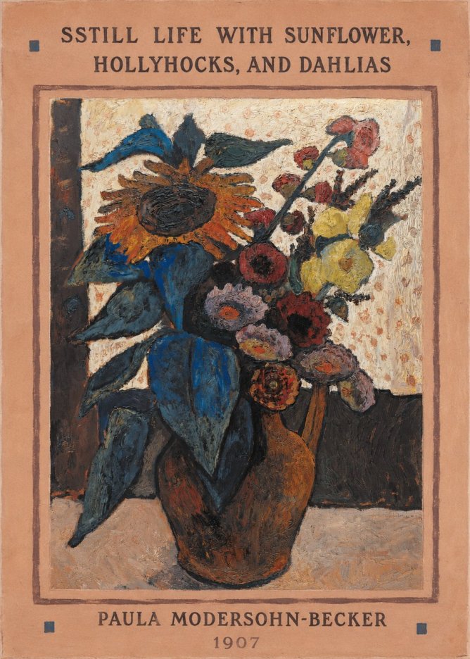 Paula Modersohn-Becker Still Life with Sunflower, Hollyhocks, and Dahlias No3 - Plakát