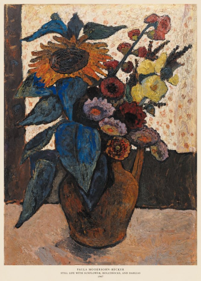 Paula Modersohn-Becker Still Life with Sunflower, Hollyhocks, and Dahlias No6 - Plakát