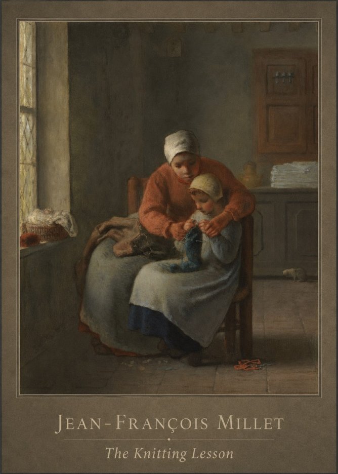 Jean-François Millet The Knitting Lesson II No1 - Plakát