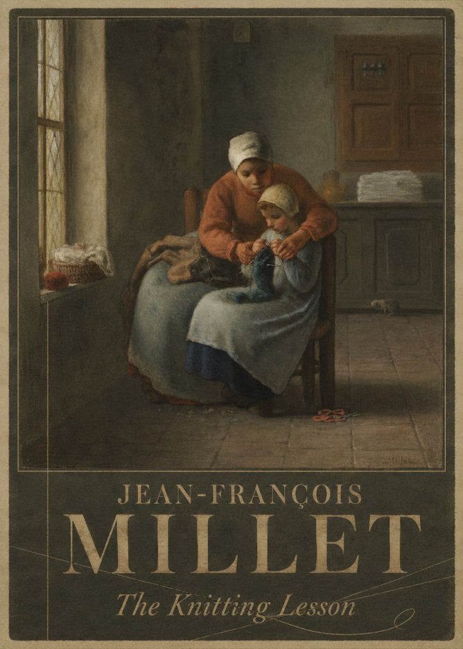Jean-François Millet The Knitting Lesson II No5 - Plakát
