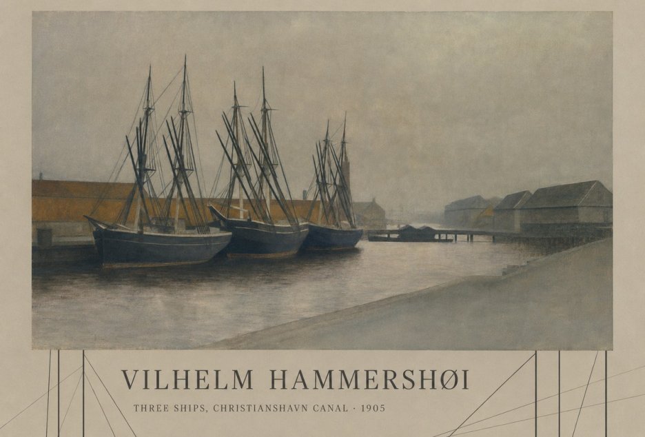 Vilhelm Hammershøi Three Ships, Christianshavn Canal No3 - Plakát