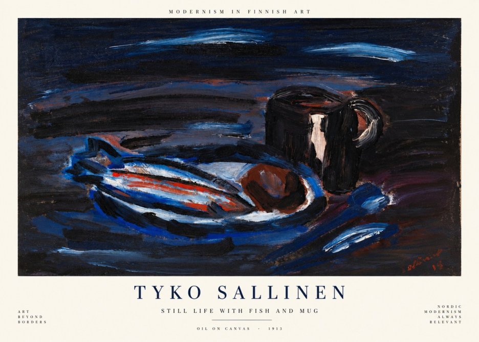 Tyko Sallinen Still Life with Fish and Mug No1 - Plakát