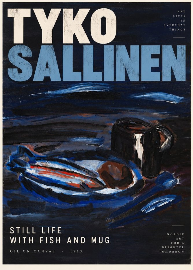 Tyko Sallinen Still Life with Fish and Mug No2 - Plakát