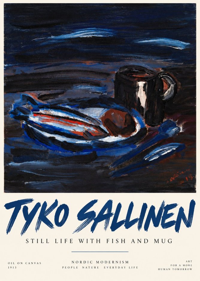 Tyko Sallinen Still Life with Fish and Mug No3 - Plakát