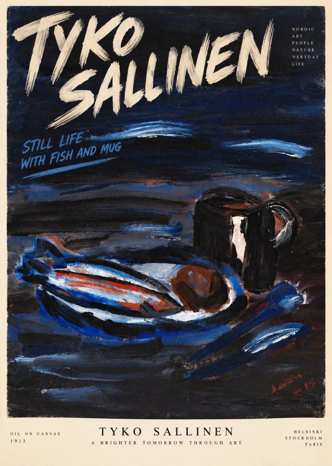 Tyko Sallinen Still Life with Fish and Mug No6 - Plakát