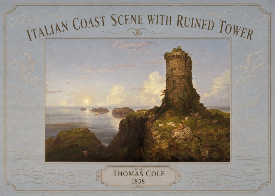 Thomas Cole Italian Coast Scene with Ruined Tower I No3 - Plakát