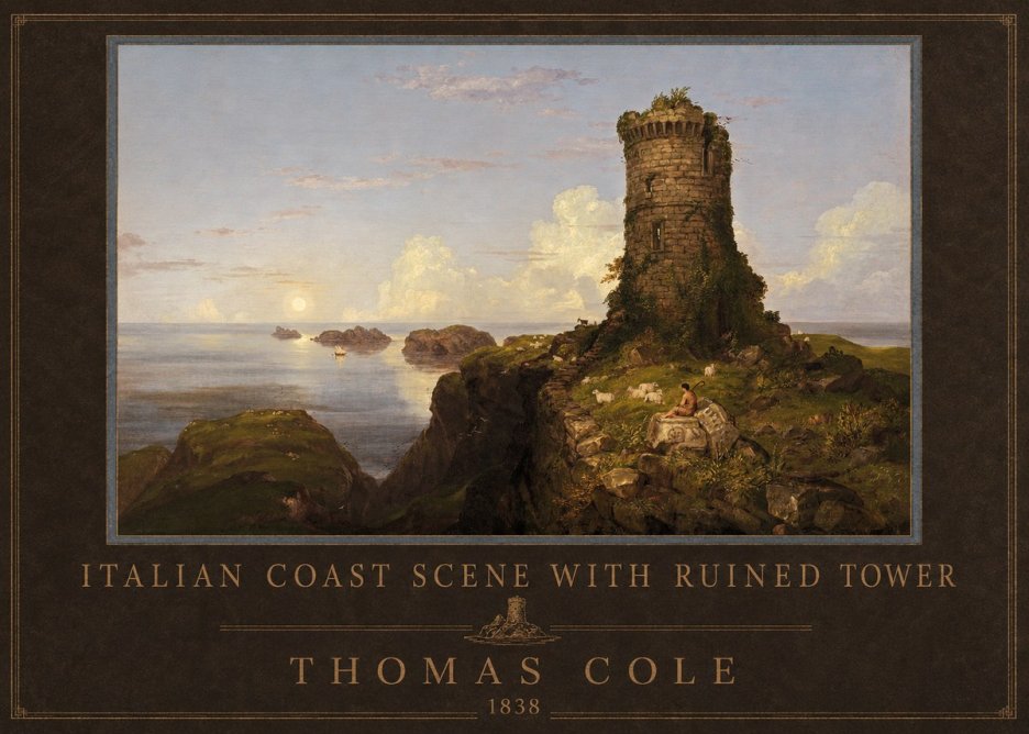 Thomas Cole Italian Coast Scene with Ruined Tower I No4 - Plakát