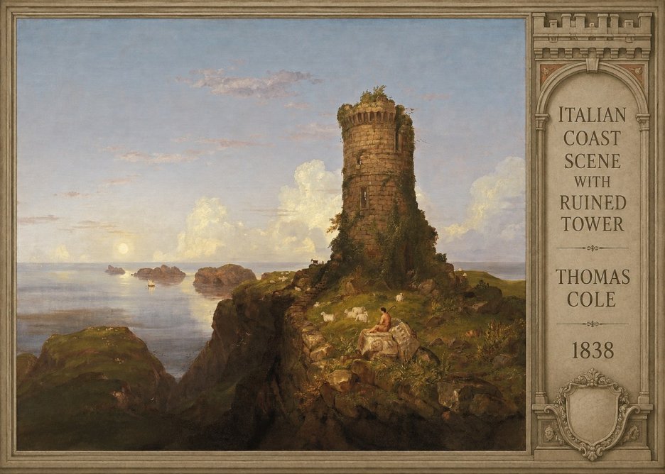 Thomas Cole Italian Coast Scene with Ruined Tower I No6 - Plakát