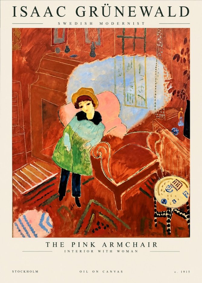 Isaac Grünewald Interior with Young Girl No2 - Plakát