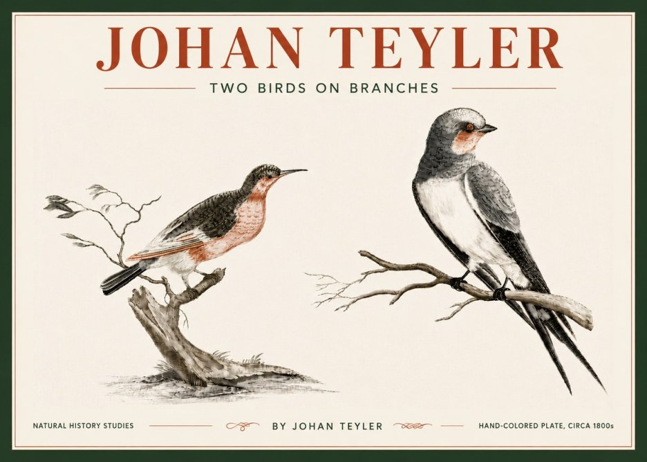 Johan Teyler Two Birds on Branches No6 - Plakát