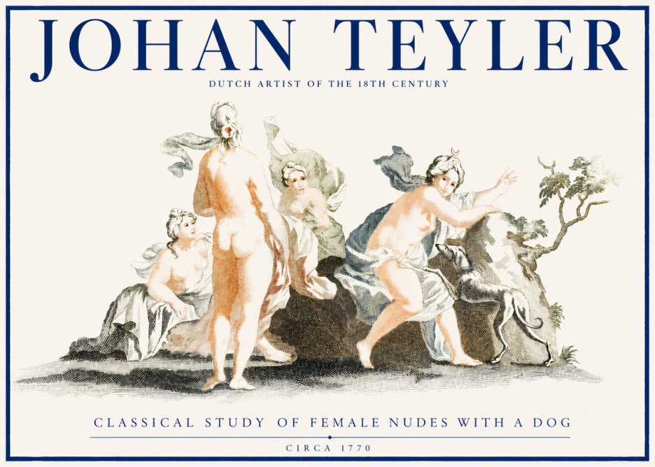 Johan Teyler Classical Study of Female Nudes with a Dog No2 - Plakát