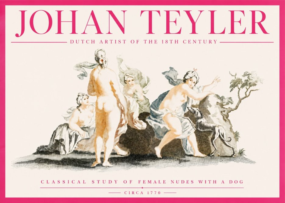 Johan Teyler Classical Study of Female Nudes with a Dog No4 - Plakát