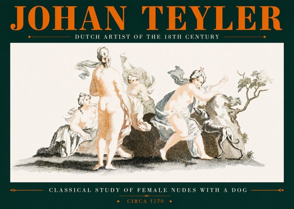 Johan Teyler Classical Study of Female Nudes with a Dog No5 - Plakát