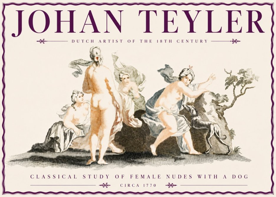 Johan Teyler Classical Study of Female Nudes with a Dog No6 - Plakát