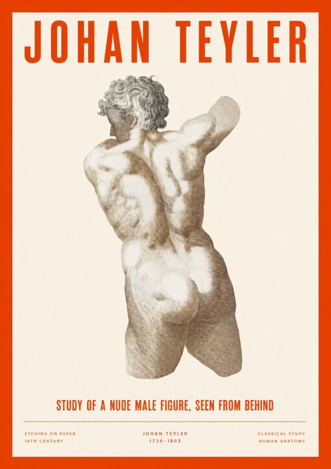 Johan Teyler Study of a Nude Male Figure, Seen from Behind No2 - Plakát