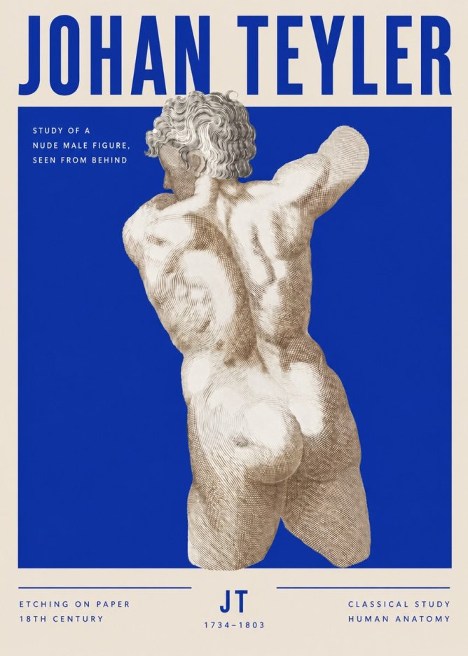 Johan Teyler Study of a Nude Male Figure, Seen from Behind No3 - Plakát
