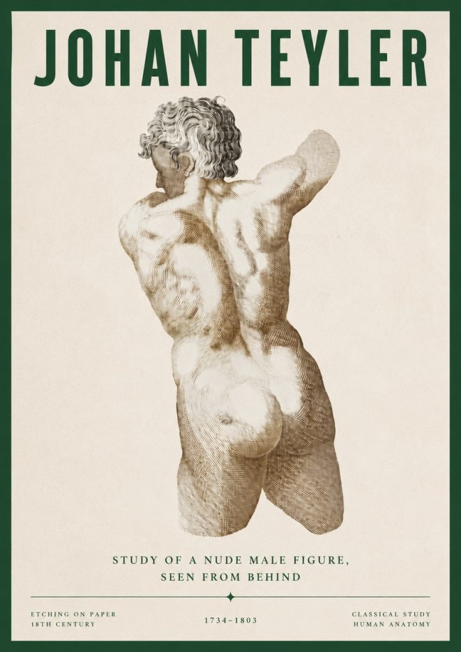 Johan Teyler Study of a Nude Male Figure, Seen from Behind No4 - Plakát
