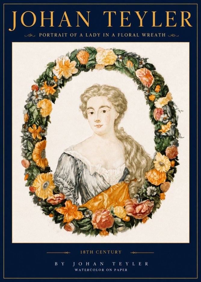Johan Teyler Portrait of a Lady in a Floral Wreath No3 - Plakát