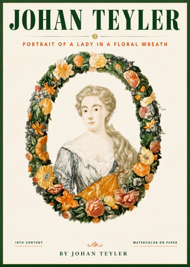 Johan Teyler Portrait of a Lady in a Floral Wreath No4 - Plakát