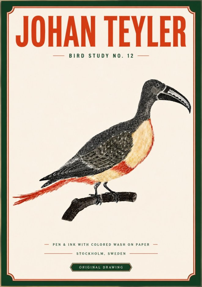 Johan Teyler Bird Study No. 12 - Original Drawing No3 - Plakát