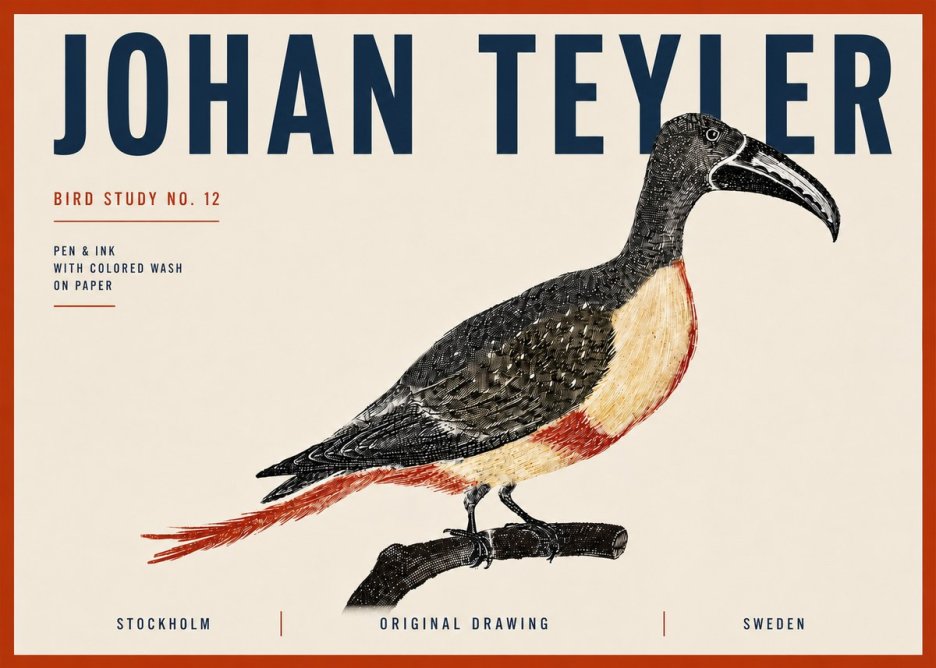 Johan Teyler Bird Study No. 12 - Original Drawing No6 - Plakát