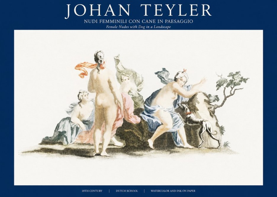 Johan Teyler Nudi Femminili Con Cane in Paesaggio No1 - Plakát