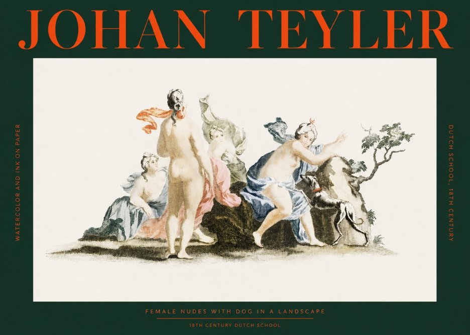 Johan Teyler Nudi Femminili Con Cane in Paesaggio No2 - Plakát