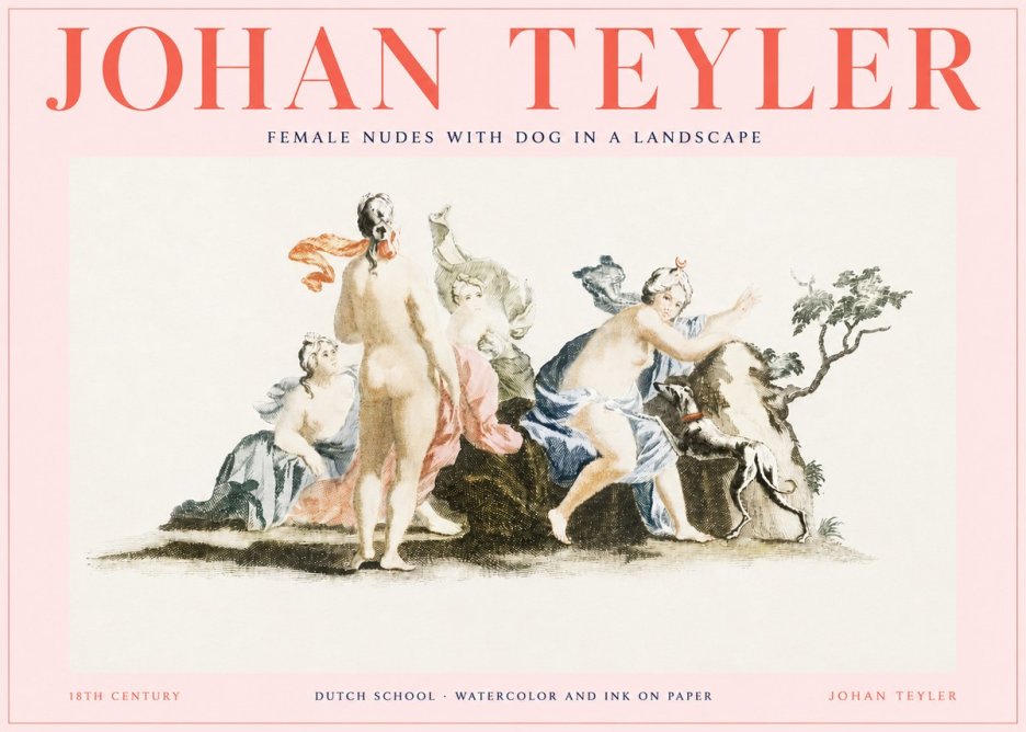 Johan Teyler Nudi Femminili Con Cane in Paesaggio No3 - Plakát