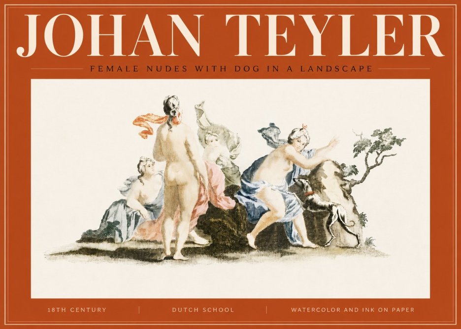 Johan Teyler Nudi Femminili Con Cane in Paesaggio No5 - Plakát