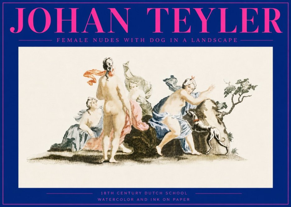 Johan Teyler Nudi Femminili Con Cane in Paesaggio No6 - Plakát