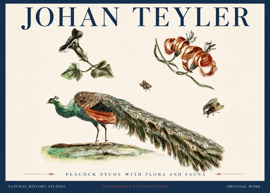 Johan Teyler Peacock Study with Flora and Fauna No4 - Plakát