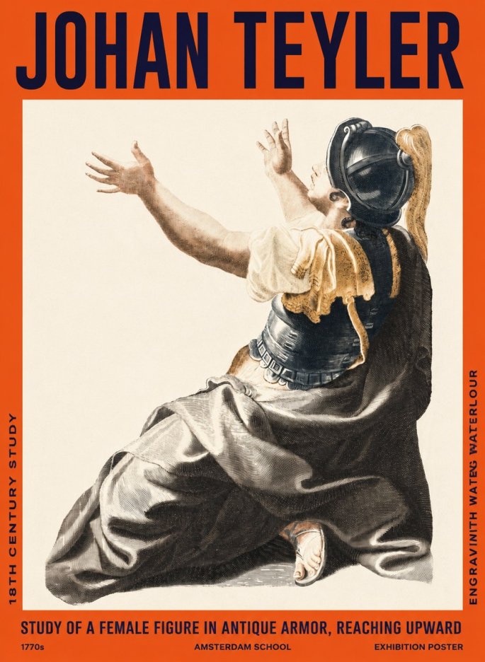 Johan Teyler Study of a Female Figure in Antique Armor, Reaching Upward No2 - Plakát