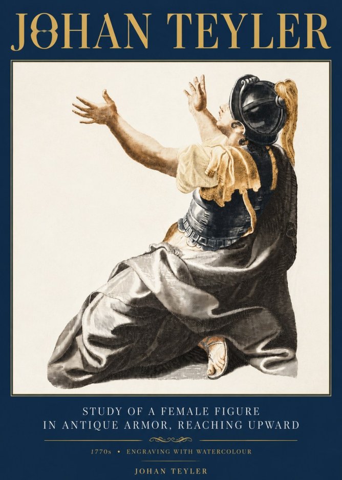 Johan Teyler Study of a Female Figure in Antique Armor, Reaching Upward No6 - Plakát