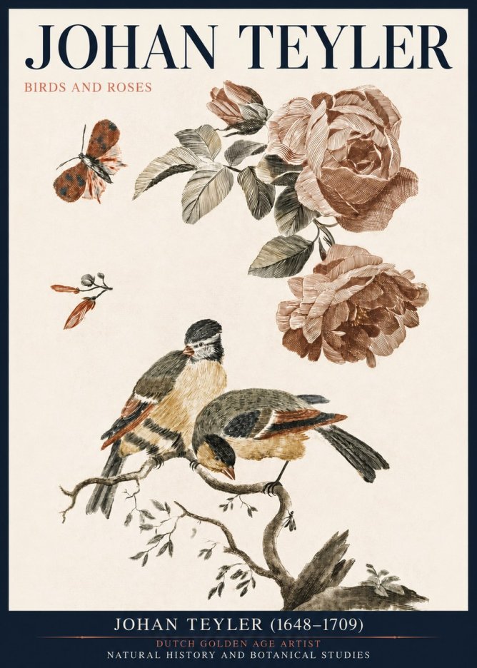 Johan Teyler Birds and Roses No3 - Plakát