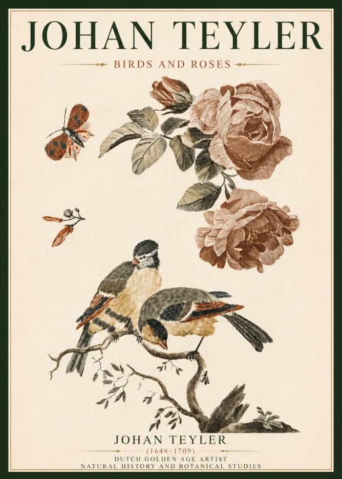 Johan Teyler Birds and Roses No4 - Plakát