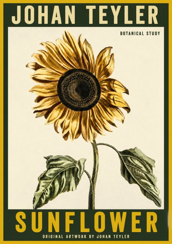 Johan Teyler Sunflower - Botanical Study No2 - Plakát