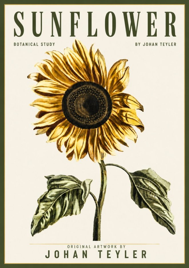 Johan Teyler Sunflower - Botanical Study No4 - Plakát