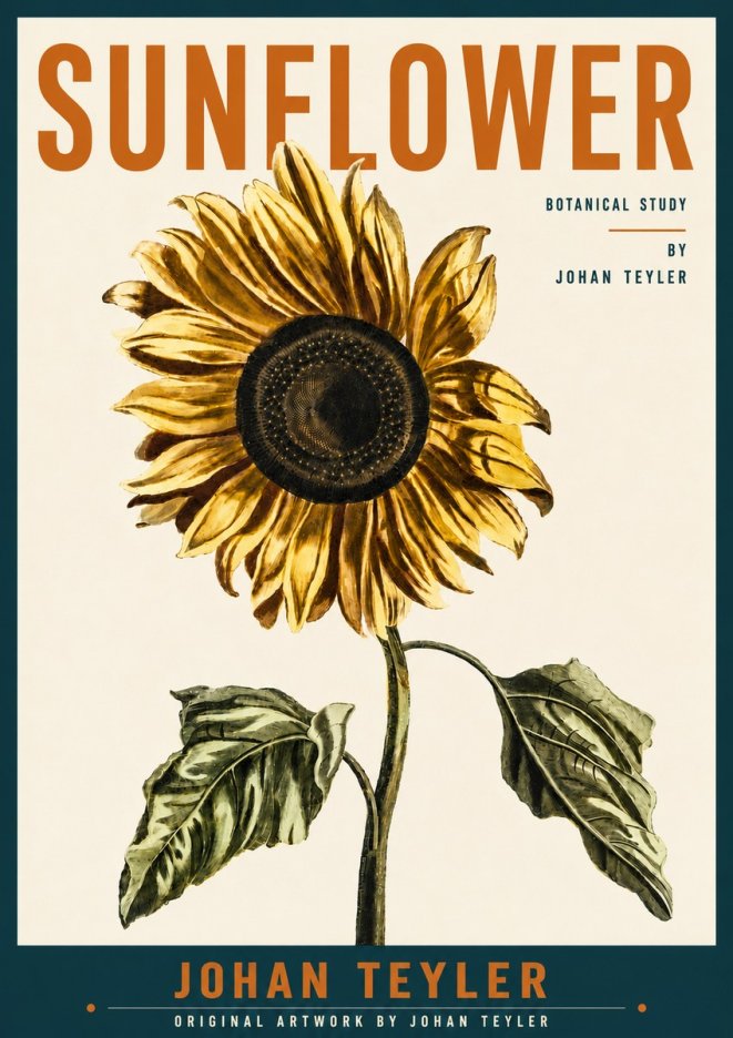 Johan Teyler Sunflower - Botanical Study No5 - Plakát