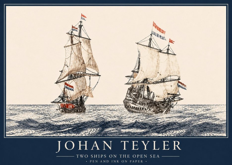 Johan Teyler Two Ships on the Open Sea No4 - Plakát